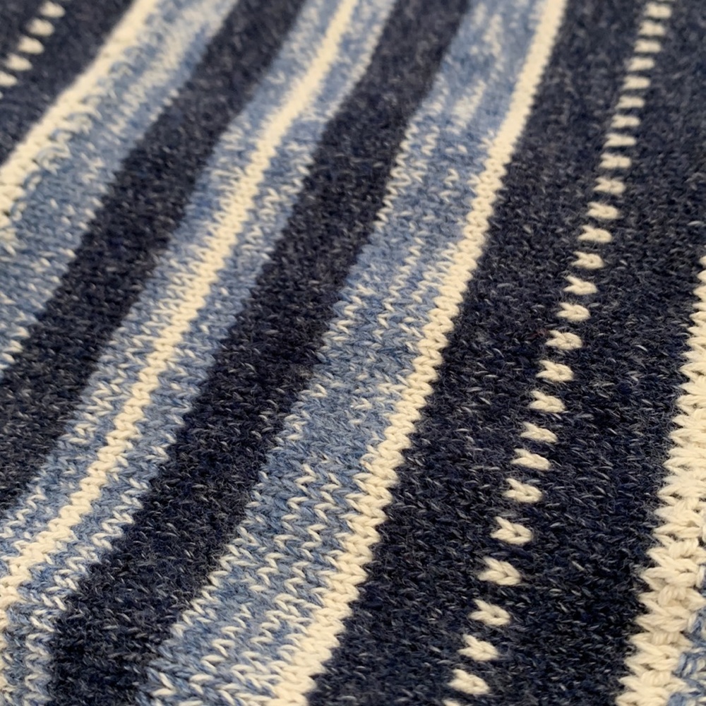 Chaps Ralph Lauren Sweater 100% cotton blue striped button neck top XL Petite - Picture 9 of 10